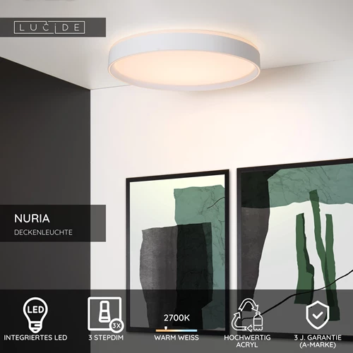 Lucide NURIA - Deckenleuchte - Ø 50 cm - LED 3 StepDim - 1x36W 2700K - Weiß - USP